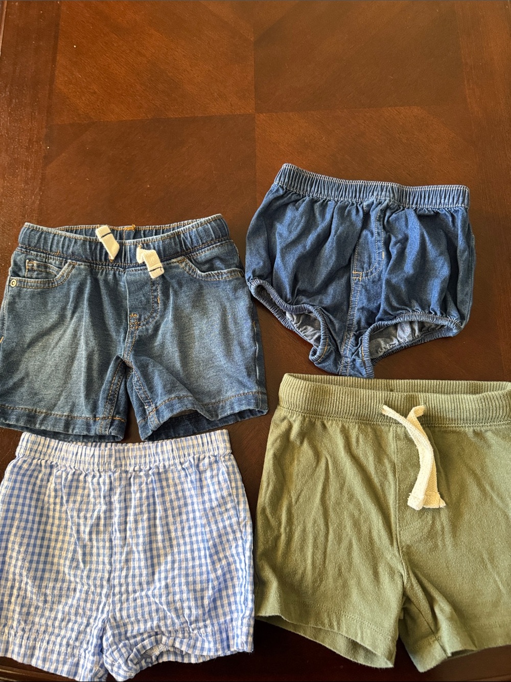 Kids Denim & Knit Shorts 4-Pack – Blue, Light Blue Gingham, Olive